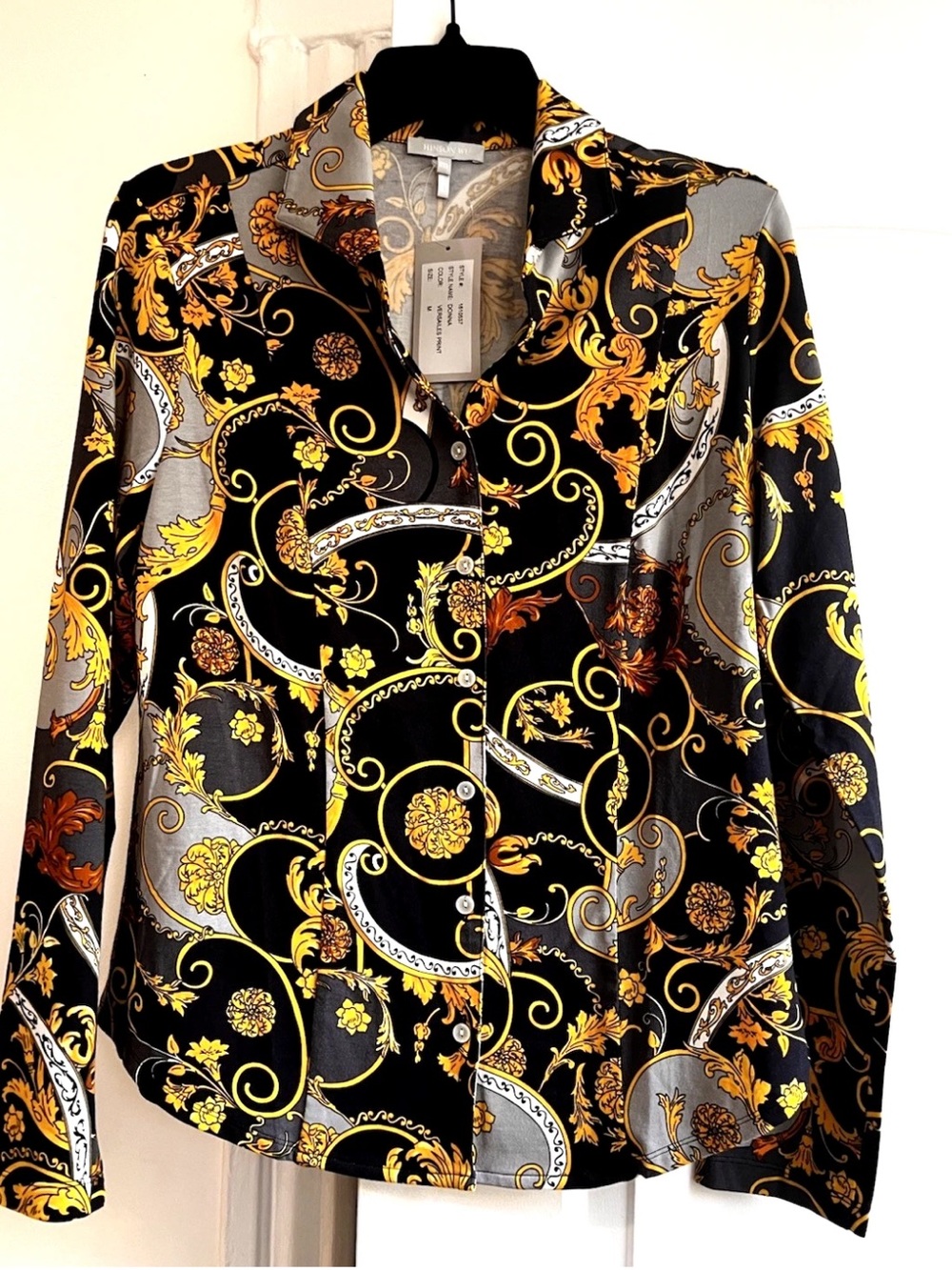 HINSON WU DONNA Long Sleeve Versailes Print Button Up Shirt Blouse M